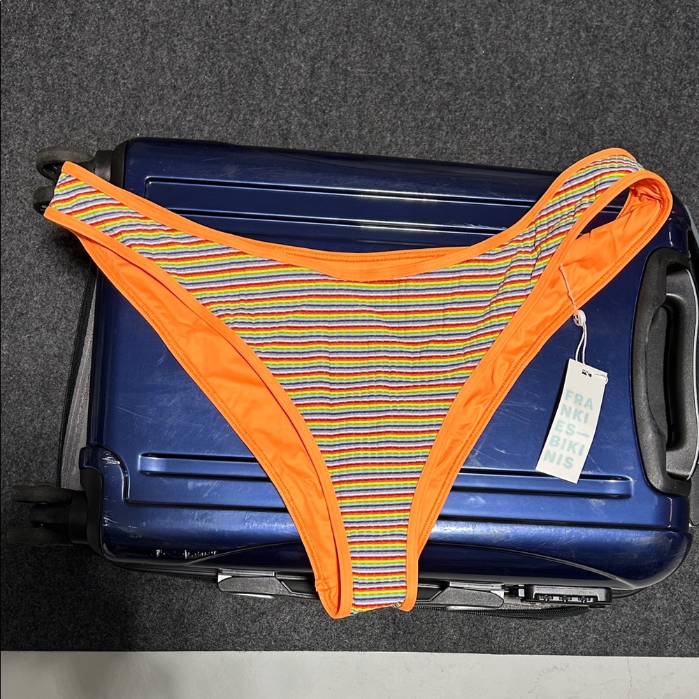 NWT Frankie’s Bikinis Striped Bikini Bottom with Orange Trim